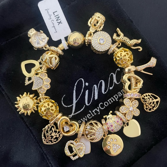 Linx Gold Snake Chain Bracelet with Gold and Zircon Mom Themed Charms - Picture 8 of 9